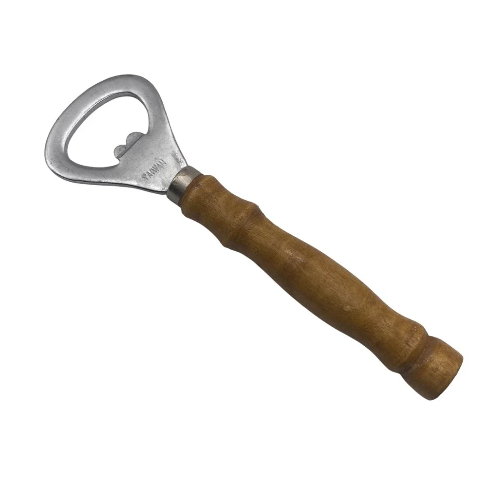 Vintage Wood Handle Bottle Opener Stainless Steel Barware‎ MCM